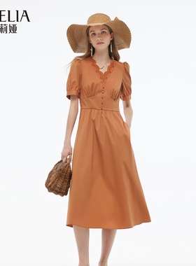 歌莉娅夏季新品花瓣领绣花棉布连衣裙1E5C4K620