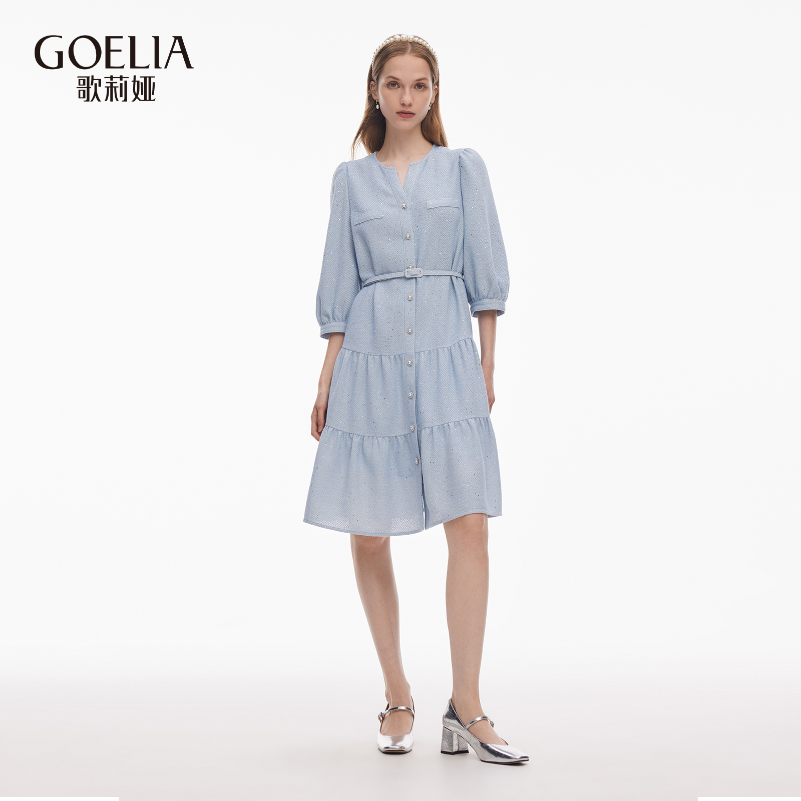 歌莉娅秋季新品醋酸小香风连衣裙（配送布包腰带）1E8L4K3G0