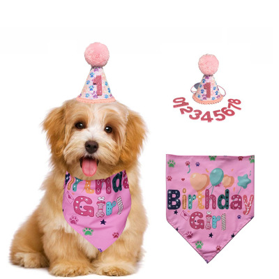 Cross border pet hat tie cat party decoration dog birthday hat drool towel props