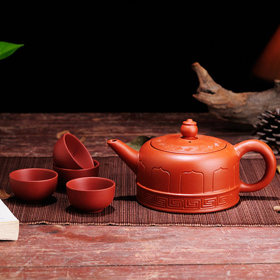 Large capacity Yixing half hand pulled purple clay teapot 350ml bodhi teapot vermilion clay ceramic teapot kung fu tea