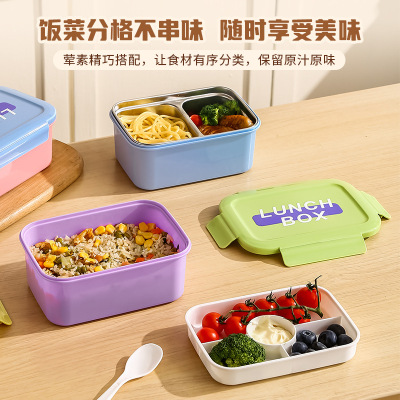 304 stainless steel rectangular lunch box with double-layer insulation and microwave capability, student lunch box, por