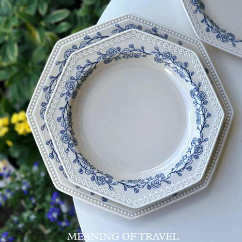 Rose series French antique porcelain tableware with high appearance relief rice bowl, soup bowl, octagonal pasta dish,