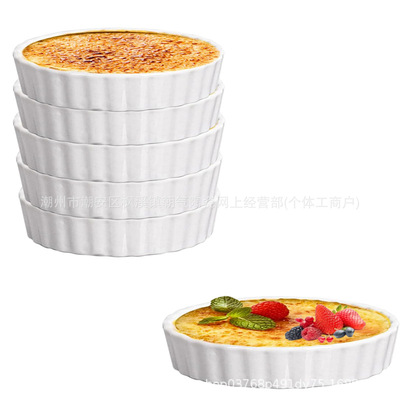 6-pack ceramic caramel pudding dish with pizza tray, non stick and heat-resistant baking tray, microwave oven specific