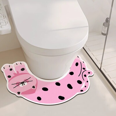Toilet U-shaped diatomaceous earth floor mat cartoon cat bathroom toilet water absorbing and anti slip foot mat