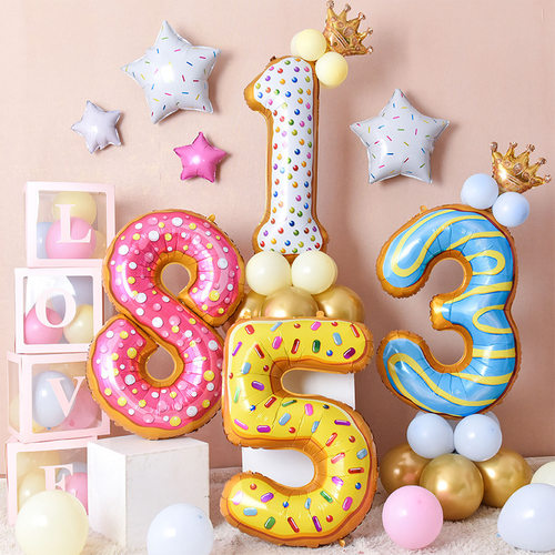 40 inch donuts, big numbers, children's first year kindergarten, birthday party decoration, aluminum film balloons, pho