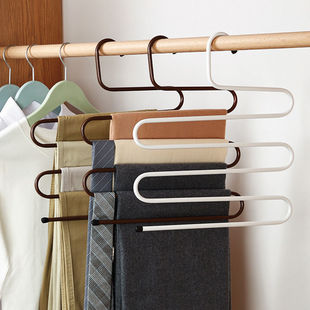 Stainless steel pants rack, multi-layer iron anti slip pants rack, S-shaped pants clip hanger, storage scarf rack, pants
