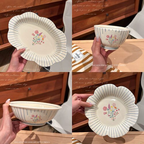 Ruihe series plates, household dishes, ceramic plates, especially beautiful plates, retro rice bowls, noodles bowls