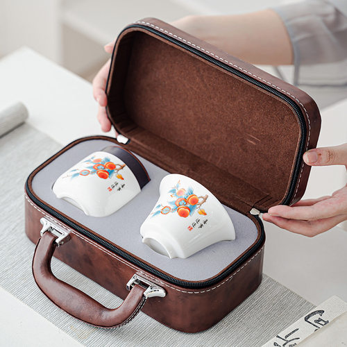 High end sheep fat jade white porcelain portable travel tea set, outdoor kung fu covered bowl, quick guest cup, one pot