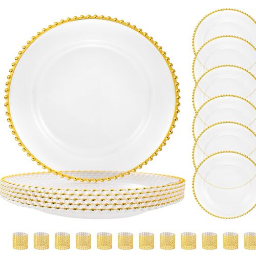 Round bead transparent plastic tray 13 inch fruit tray clear PS charger Christmas party decoration tray