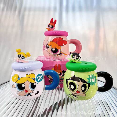 Authentic authorized Flying Girl Police Cute Ceramic Straw Cup with Lid Large Capacity Water Cup as a Gift