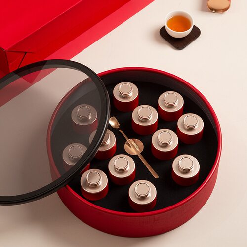 High end tea can packaging box empty gift box small can tea empty can black tea rock tea green tea round box gift box e