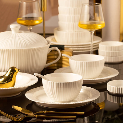 Kangmo underglaze color high white porcelain bowl and chopstick set, simple bowl and plate tableware, household gift mi