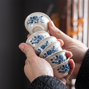 Chinese ceramic tea cups, single set of 6, for home use, office, hospitality, Kung Fu tea set, tea cup for home use