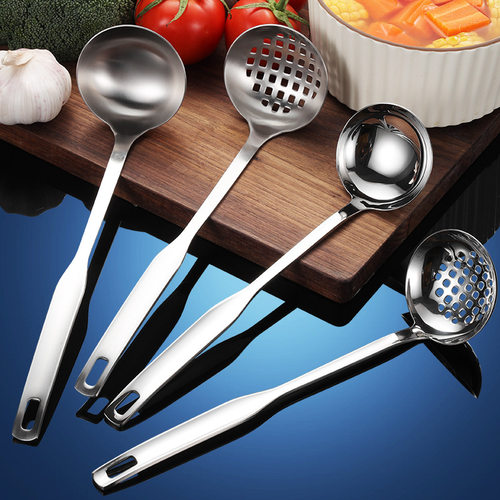 304 stainless steel soup spoon, hot pot spoon set, long handle, thick leaky spoon, 3 cm mirror surface, sandblasted sou
