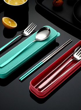 304 stainless steel portable tableware, student tableware, office gifts, travel meal boxes, three piece fork spoon chop