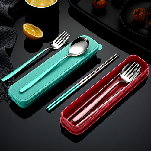 304 stainless steel portable tableware, student tableware, office gifts, travel meal boxes, three piece fork spoon chop