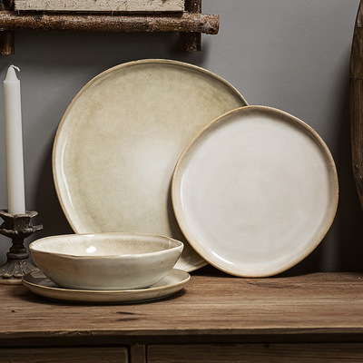 Vintage yet niche bowl and plate set, ceramic practical open bowl, home salad plate, pasta steak plate, cutlery plate