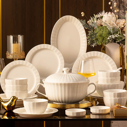 Kangmo Nordic style high white porcelain tableware, plates, household underglaze color thickened porcelain bowls, house