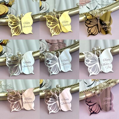 Wind Label Butterfly Acrylic Cake Decoration Happy Birthday Anniversary Mother's Day Paper Cup Cake Decoration