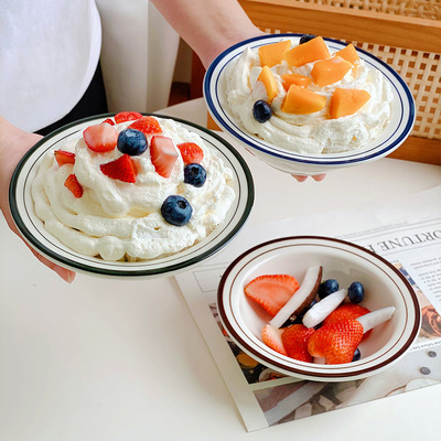 Korean Ceramic Salad Bowl High Color Sugar Bowl Shaved ice Mein mein ice Bowl Hot Pot Shop Household Ice Powder Exquisi