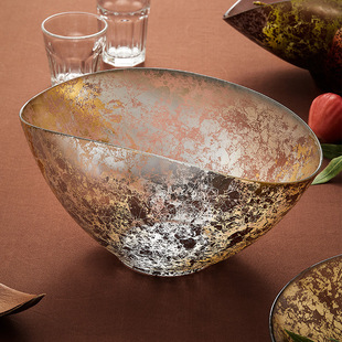 Türkiye imports ARDACAM gold foil fruit bowl European style handmade creative glass plate decorative food fruit plate