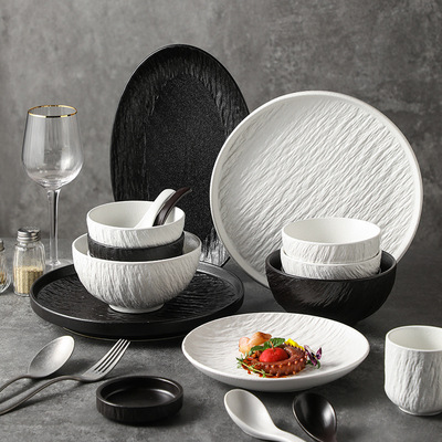 Bairunju Nordic minimalist and high-end home ceramic plates with rock texture ceramic bowl and plate set