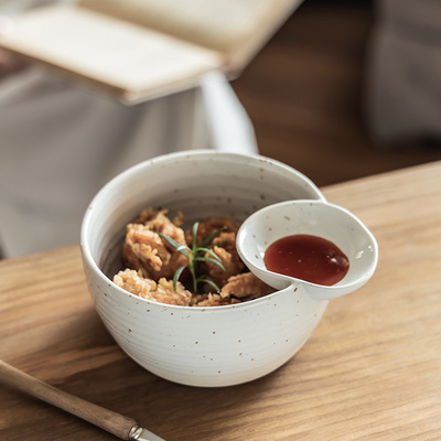 Vintage style ceramic divider bowl, household breakfast dumpling dipping bowl, French fries tomato sauce bowl, practica