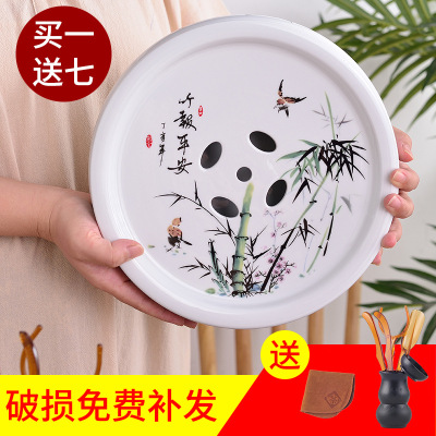 Household ceramic tea tray, circular tea table, blue and white porcelain, Chaoshan Kung Fu tea set, water storage, simp
