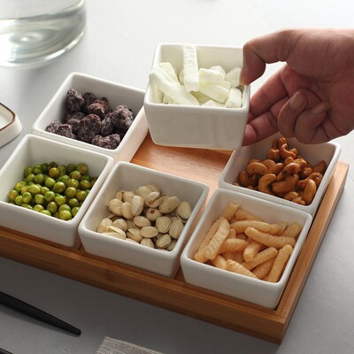 Candy and dried fruit snack plate, ceramic partitioned fruit plate, living room home platter, snack plate, Nordic minim