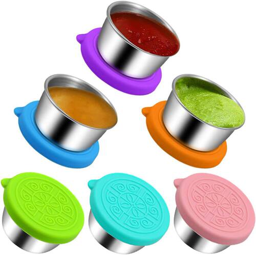 304 stainless steel dipping dish with leak proof silicone lid 40ml outdoor portable sealed salad dressing container sau