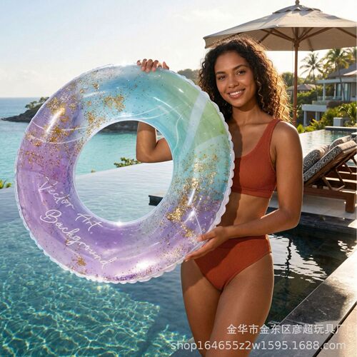 Cross border gradient color sequin swimming ring, outdoor thickened inflatable floating ring, summer fruit swimming rin