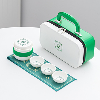 Yangzhi Jade White Porcelain Travel Tea Set Gift Creativity, Get Rich All the Way, Portable Kuaike Cup, Outdoor Tea Pot