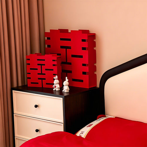 Wedding three-dimensional happy character decoration, wedding room decoration, new house, wedding bedroom, bedside, fes
