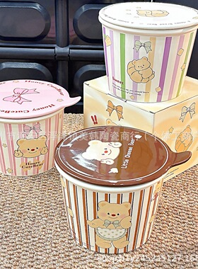Girl Heart Cute Instant Noodles Bowl with Lid Ceramic Bowl Large Capacity High Beauty Girl Cute Student Dormitory Home