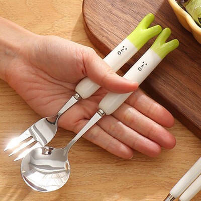 Scallion portable chopstick spoon set, one person fork, student 304 stainless steel tableware three piece set storage b