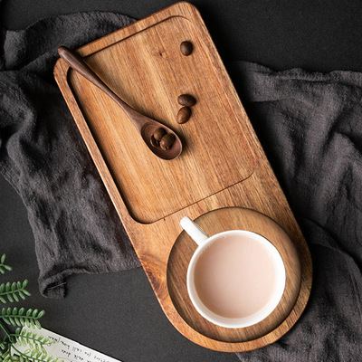 Cross border desktop tea tray Acacia wood tray Japanese breakfast afternoon tea coffee cup Dim sum tray tea tray