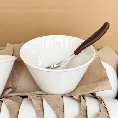 Dehua white ceramic cereal bowl dessert bowl steamed egg bowl noodle bowl small soup bowl fruit salad bowl hot pot tabl