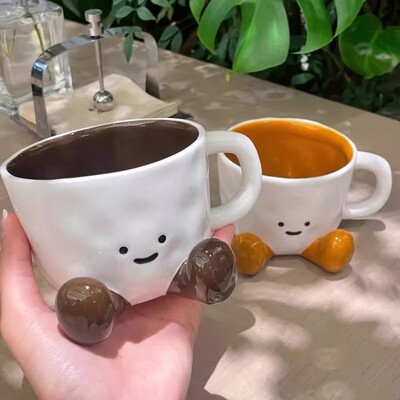 Xiaohongshu Foot Ceramic Cup Underglaze Color Super Cute Niche Coffee Cup Cartoon Water Cup Gift