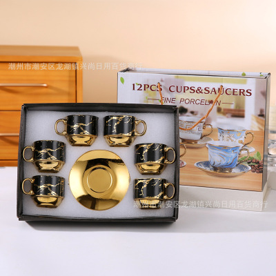 European ceramic coffee cup set, English afternoon flower tea, home small luxury, elegant coffee cup gift