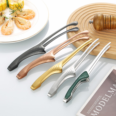 Stainless steel food clip, Korean style barbecue clip, household heat-resistant pointed elongated steak clip, self-serv