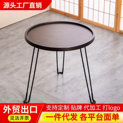 Drifting window outdoor table tea mini small coffee table round table sofa edge table solid wood home tea tray