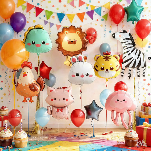 Cartoon animals, aluminum film balloons, children's girls, boys' birthday parties, Children's Day school early educatio