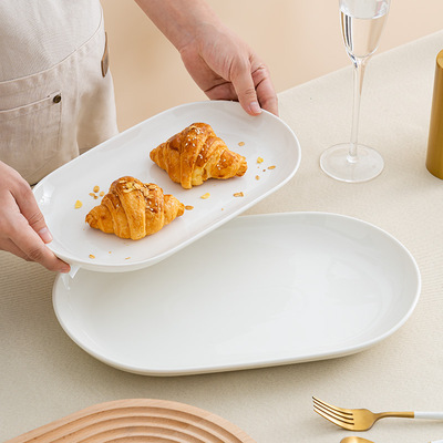 White Western Food Oval Plate Household Steamed Fish Plate Restaurant Dim sum Plate High Beauty Ceramic Plate Tableware