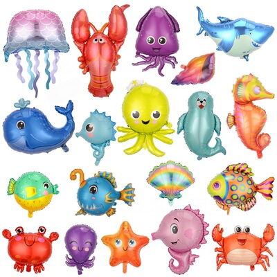 Ocean animal balloons, shark balloons, party decorations, aluminum foil balloons, lobster, great white shark, underwate