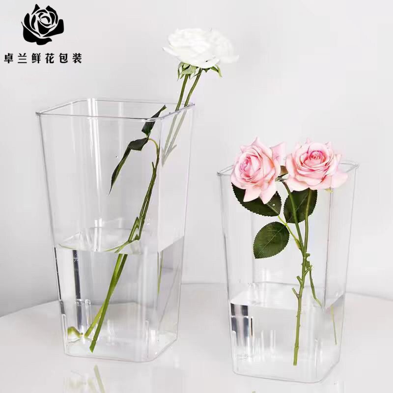 Acrylic transparent awakening flower bucket, plastic deep water fresh flower bucket, French large household flower arra - 实物图