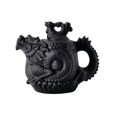 Selenium rich Yixing Yixing purple clay teapot 500ml vermilion clay teapot Dragon Phoenix teapot Kung Fu tea cup set, n