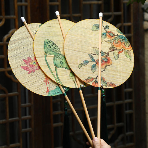 24 solar terms group fan, hand woven bamboo fan, antique style, portable fan for home use, Chinese style, printed paint