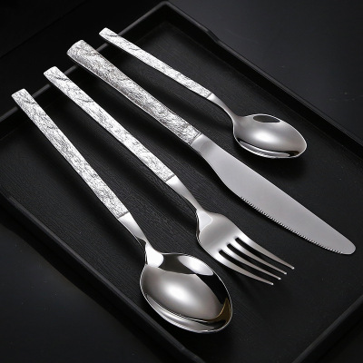 Stainless steel knife, fork, spoon, stone patterned handle, spoon, fork, hotel western tableware, creative wood grain h