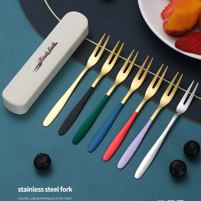 304 stainless steel fruit fork cutlery set for household desserts, cakes, fruit skewers, and small forks for eating fru