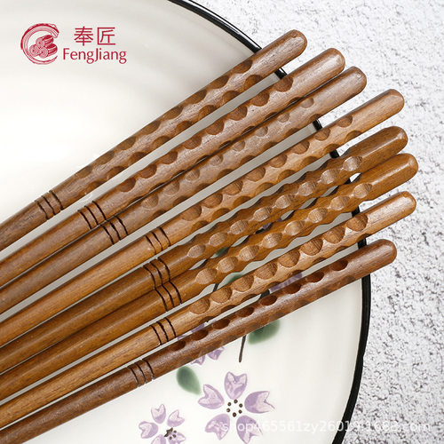 Wooden red chopsticks with anti slip design, turtle shaped Chinese household wooden tableware, iron wood public chopsti